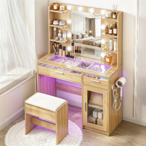 Artiss Dressing Table Vanity Desk Set 10 LED Bulbs RGB Light Wood product image