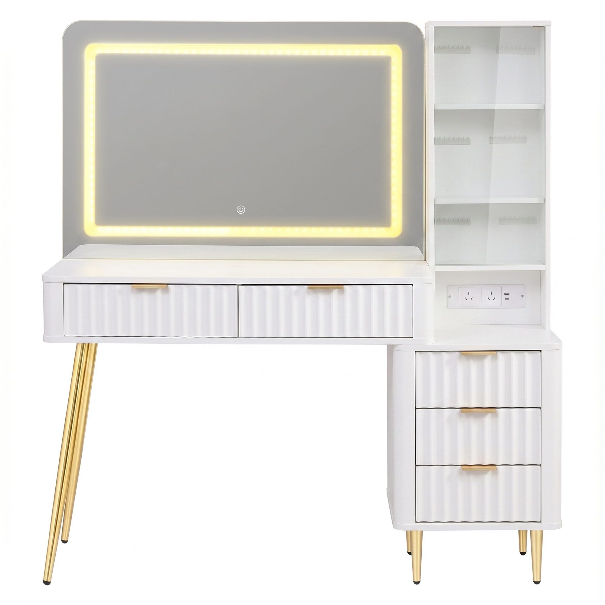 Artiss Led Dressing Table With Charging Station – Sumo Deals Artiss Dressing Table Led Vanity Desk Charging Station White Product Image