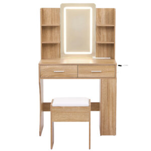 Artiss Led Vanity Desk Set With Stool – Sumo Deals Artiss Dressing Table Led Vanity Desk Set Stool Wood Product Image