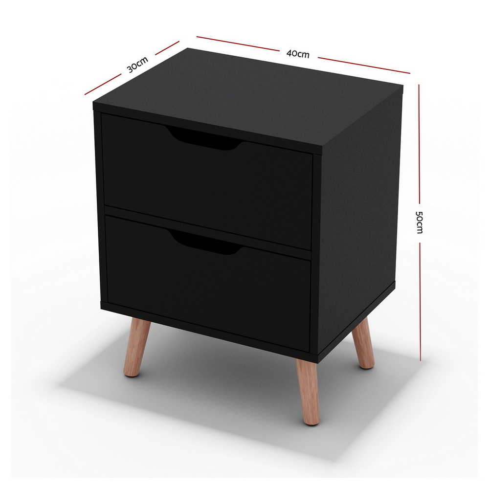 Artiss Boden Black 2-Drawer Bedside Table – Sumo Deals Artiss Bedside Table 2 Drawers - Boden Black Product Image