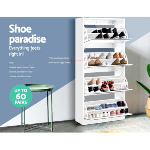 Artiss Shoe Rack Cabinet Mirror 60 Pairs White Rira Product Image