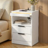 Artiss Bedside Table LED Nightstand Charging Station 2 Drawers - White product image