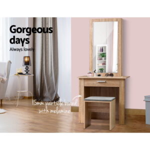 Artiss Dressing Table Stool Set Sliding Mirror Oak Demi Product Image