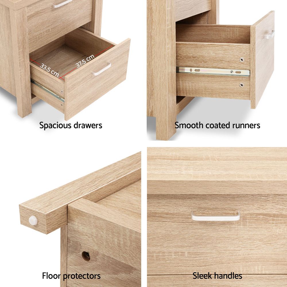 Artiss Maxi Pine Bedside Tables (Set Of 2) – Sumo Deals Artiss 2X Bedside Table 2 Drawers - Maxi Pine Product Image