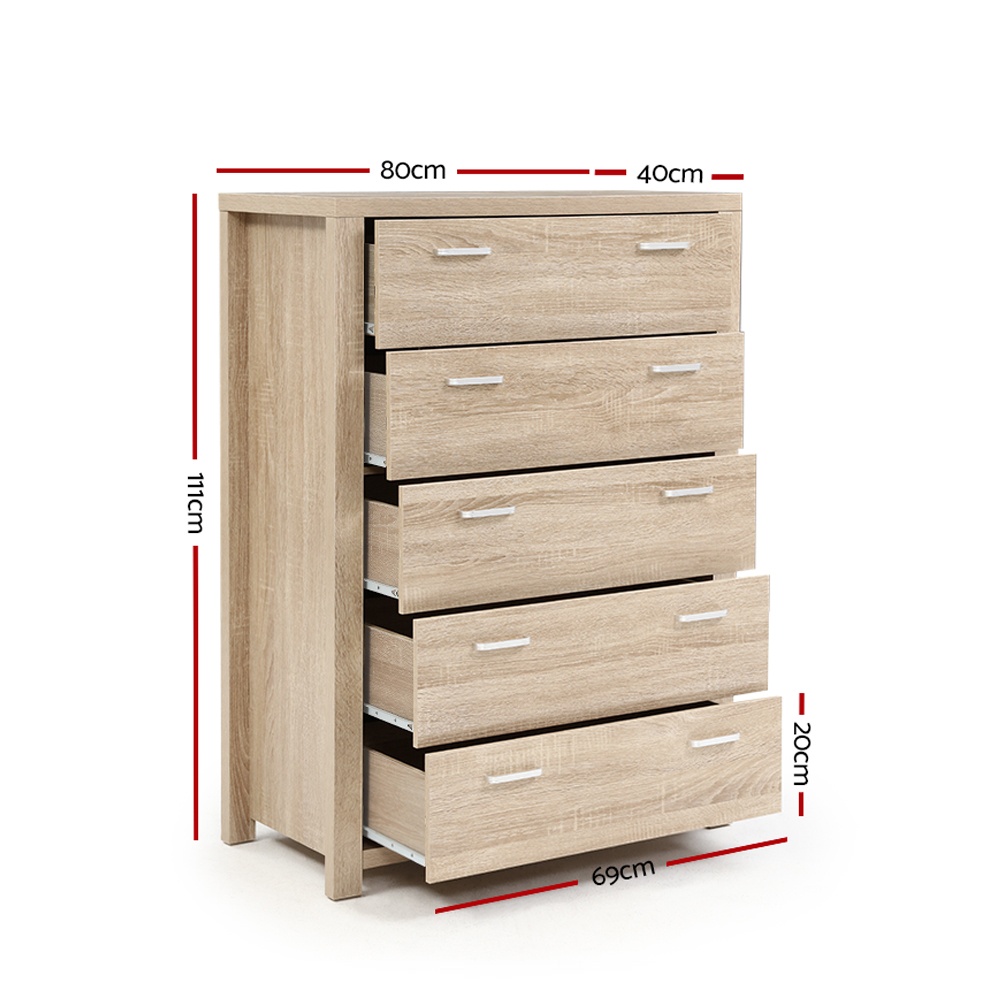 Artiss Maxi 5-Drawer Pine Tallboy – Sumo Deals Artiss 5 Chest Of Drawers - Maxi Pine Product Image