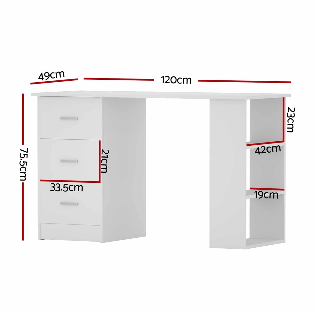 Artiss Computer Desk With Drawer &Amp; Shelf, White 120Cm – Sumo Deals Artiss Computer Desk Drawer Shelf Cabinet White 120Cm Product Image