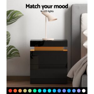 Artiss Led Bedside Table - 2 Drawers, Lift-Up Storage – Sumo Deals Artiss Bedside Table Led 2 Drawers Lift-Up Storage - Coley Black Product Image