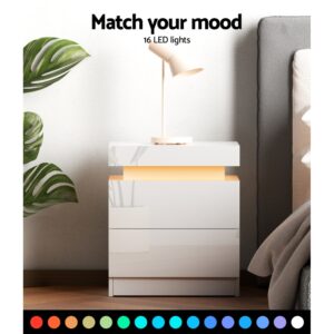 Artiss Bedside Table Led 2 Drawers Lift-Up Storage - Coley White Product Image