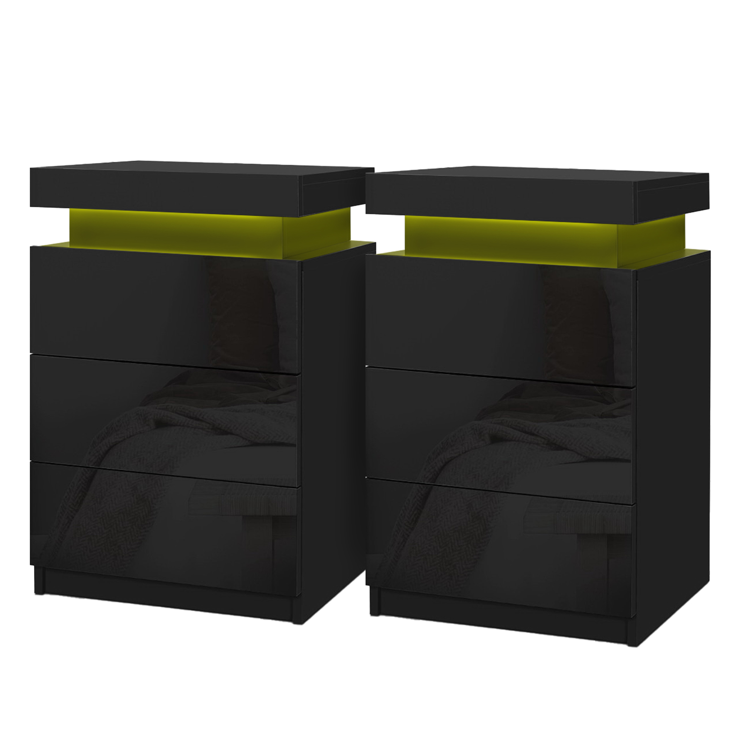 Artiss Coley Black Led Bedside Table, 3 Drawers – Sumo Deals Artiss 2X Bedside Table Led 3 Drawers - Coley Black Product Image