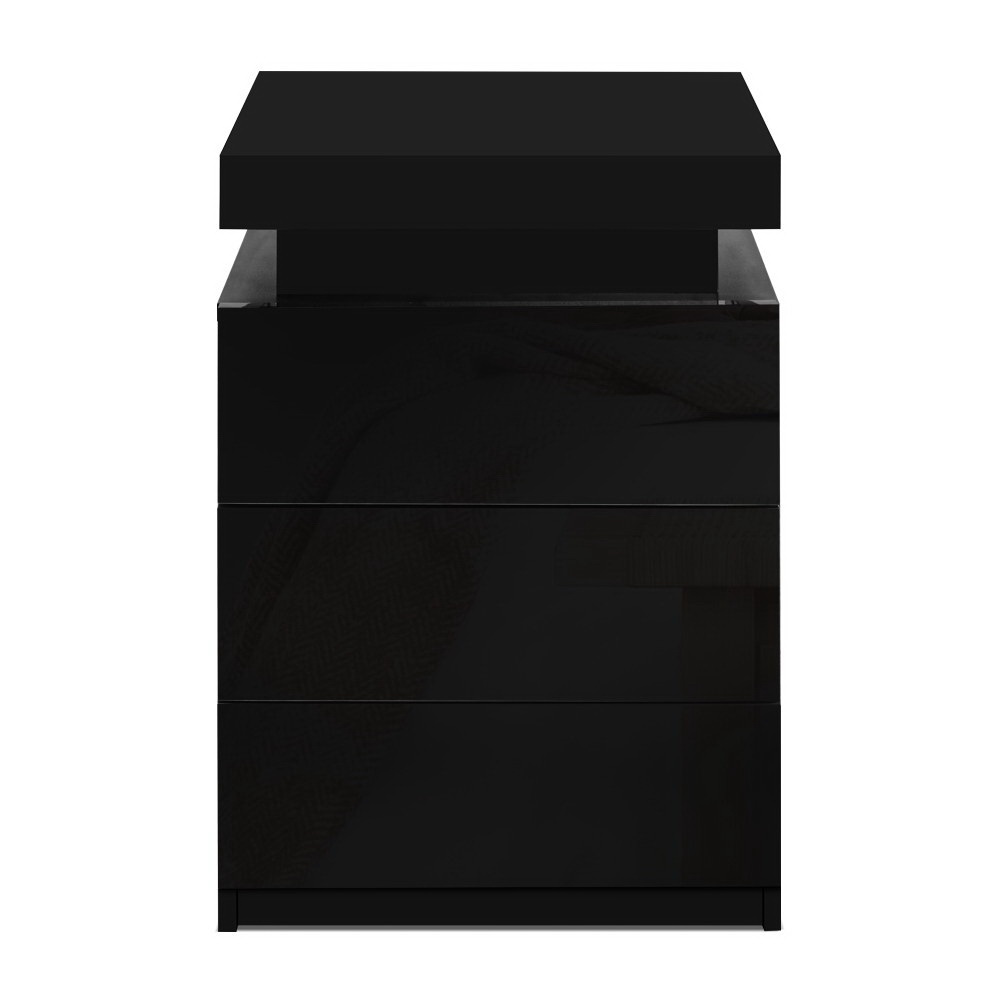 Artiss Coley Black Led Bedside Table, 3 Drawers – Sumo Deals Artiss 2X Bedside Table Led 3 Drawers - Coley Black Product Image