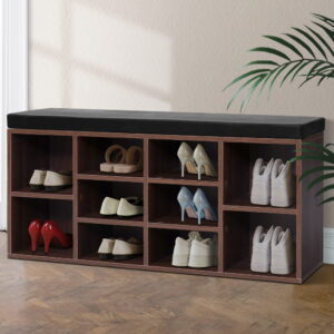 Artiss Shoe Rack Cabinet Bench 10 Cubes - Walnut product image