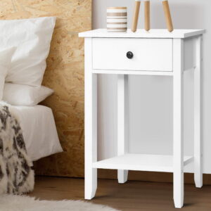 Artiss Bedside Table 1 Drawer with Shelf - BOWIE White product image