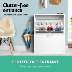 Artiss 2X Shoe Cabinet Storage Organiser 2 Flip Drawer White Product Image