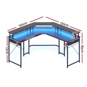 Artiss L-Shape Gaming Desk Computer Desks Rgb Led Power Outlet 130Cm Black Product Image
