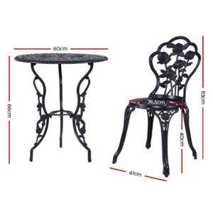 Gardeon 3Pc Outdoor Setting Bistro Set Chairs Table Cast Aluminum Rose Black Product Image