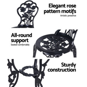 Gardeon 3Pc Outdoor Setting Bistro Set Chairs Table Cast Aluminum Rose Black Product Image
