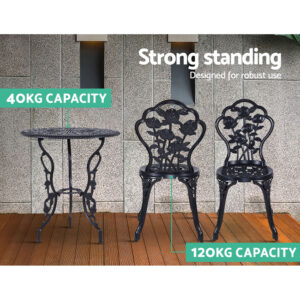 Gardeon 3Pc Outdoor Setting Bistro Set Chairs Table Cast Aluminum Rose Black Product Image