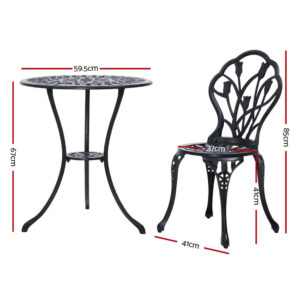 Gardeon 3Pc Outdoor Setting Bistro Set Chairs Table Cast Aluminum Patio Furniture Tulip Black Product Image