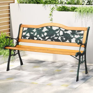 Gardeon Outdoor Garden Bench Seat 126cm Wooden Cast Iron 3 Seater Patio Furniture product image