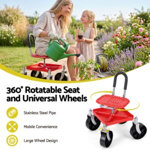 Gardeon Rolling Garden Cart Seat – Adjustable Red – Sumo Deals Gardeon Garden Cart Seat Rolling Stool 360 Swivel Height Adjustable Heavy Duty Red Product Image
