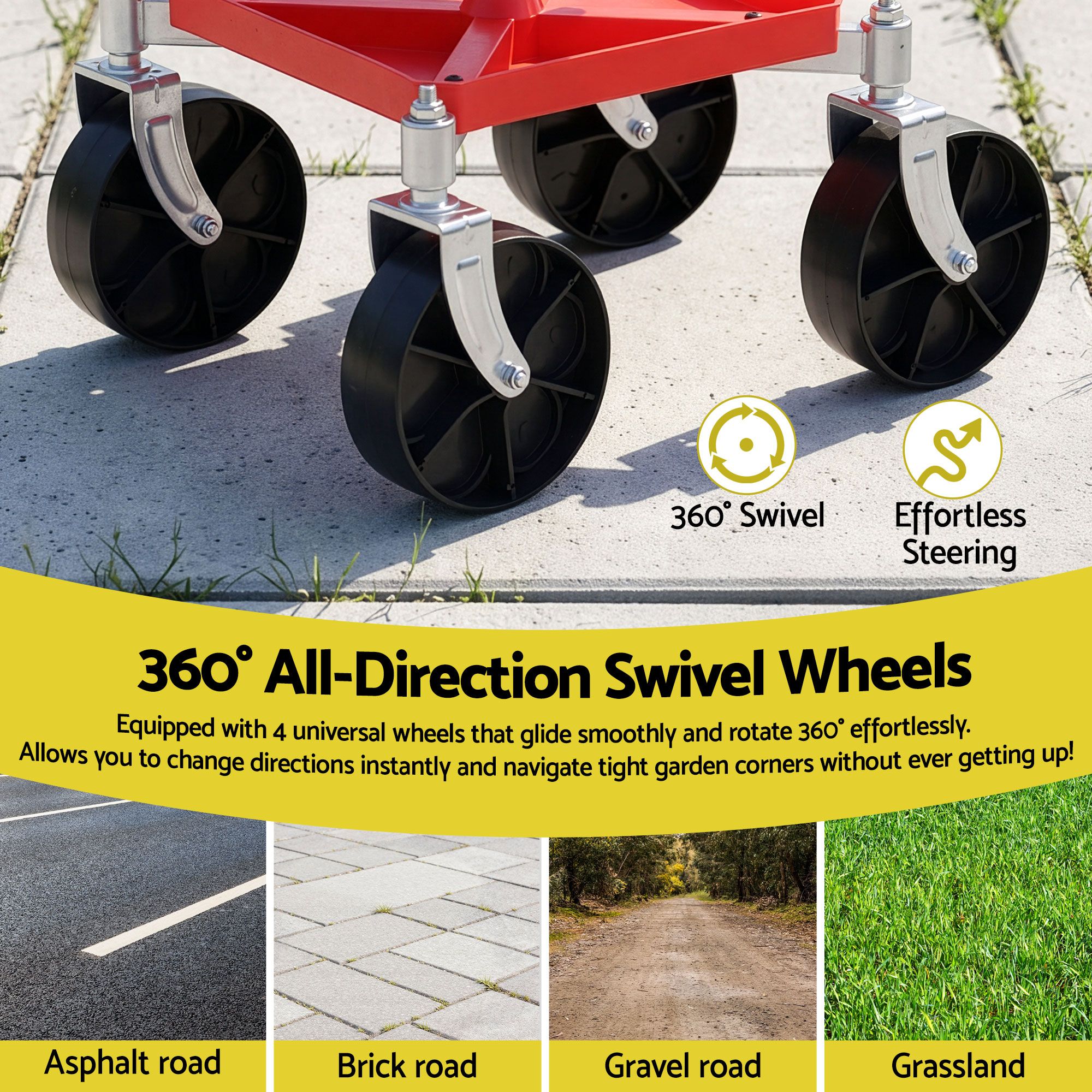Gardeon Rolling Garden Cart Seat – Adjustable Red – Sumo Deals Gardeon Garden Cart Seat Rolling Stool 360 Swivel Height Adjustable Heavy Duty Red Product Image