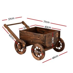 Gardeon Wooden Planter Cart | Fir Wood Wagon Wheels L – Sumo Deals Gardeon Wooden Planter Cart Garden Decor Plant Stand Flower Fir Wood Wagon Wheels L Product Image