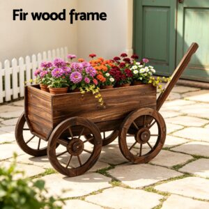 Gardeon Wooden Planter Cart Garden Decor Plant Stand Fir Wood Flower Wagon Wheels Xl Product Image