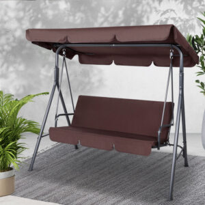 Gardeon Outdoor Swing Chair Garden Chair Bench Furniture Canopy 3 Seater Brown product image