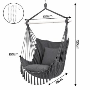 Gardeon Hammock Chair Grey Macrame Hanging Swing – Sumo Deals Gardeon Hammock Chair Camping Macrame Hanging Swing Cushions Metal Bar Grey Product Image