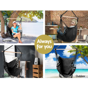 Gardeon Hanging Hammock Chair Outdoor Swing Hammocks Tassel Grey Product Image
