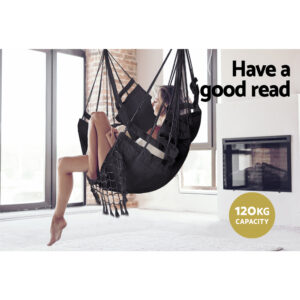 Gardeon Hanging Hammock Chair Outdoor Swing Hammocks Tassel Grey Product Image
