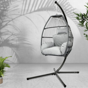 Gardeon Outdoor Egg Swing Chair Wicker Rope Furniture Pod Stand Cushion Grey product image