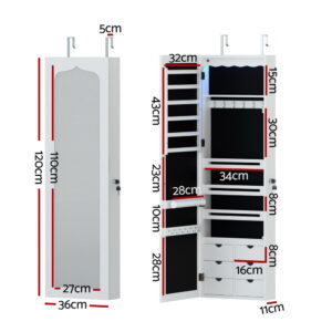 Artiss Jewellery Cabinet Led Mirror Lockable Product Image