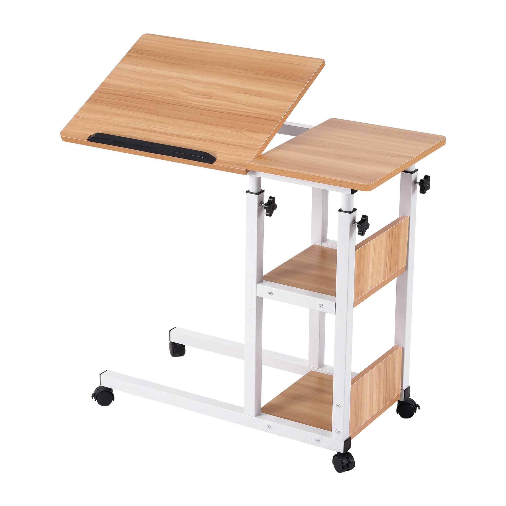 Artiss 3 Tier Adjustable Laptop Desk With Wheels, Oak – Sumo Deals Artiss 3 Tier Adjustable Laptop Desk Tiltable Mobile Side Table Wheels Oak Product Image