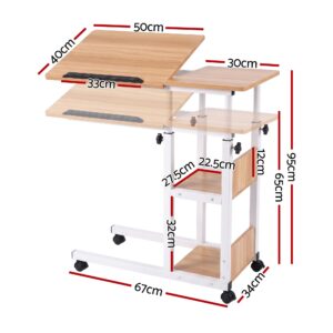 Artiss 3 Tier Adjustable Laptop Desk With Wheels, Oak – Sumo Deals Artiss 3 Tier Adjustable Laptop Desk Tiltable Mobile Side Table Wheels Oak Product Image