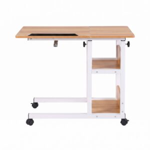 Artiss 3 Tier Adjustable Laptop Desk With Wheels, Oak – Sumo Deals Artiss 3 Tier Adjustable Laptop Desk Tiltable Mobile Side Table Wheels Oak Product Image