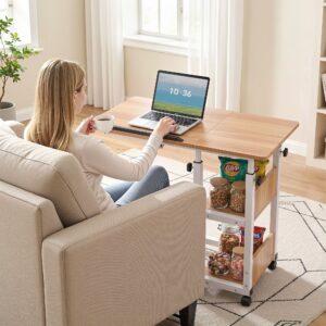 Artiss 3 Tier Adjustable Laptop Desk With Wheels, Oak – Sumo Deals Artiss 3 Tier Adjustable Laptop Desk Tiltable Mobile Side Table Wheels Oak Product Image