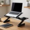 Artiss Foldable Laptop Stand | Aluminium Bed Desk Black – Sumo Deals Artiss Laptop Stand Aluminium Computer Riser Foldable Lap Desk Bed Table Black Product Image