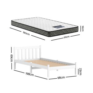 Giselle Single Mattress &Amp; Artiss Bed Frame Set White Pine – Sumo Deals Giselle Single Mattress And Artiss Bed Frame Set White Solid Pine With 16Cm Mattress Product Image