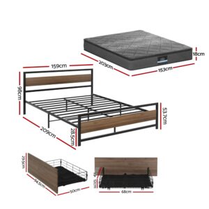 Queen Mattress &Amp; Metal Bed Frame Set With Drawers – Sumo Deals Giselle 18Cm Queen Mattress Pillowtop And Artiss Metal Bed Frame Set With 2 Drawers Product Image