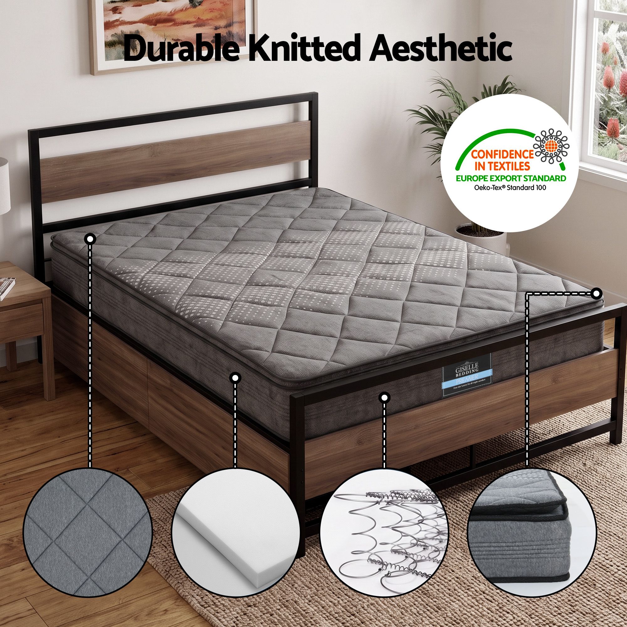 Queen Mattress &Amp; Metal Bed Frame Set With Drawers – Sumo Deals Giselle 18Cm Queen Mattress Pillowtop And Artiss Metal Bed Frame Set With 2 Drawers Product Image