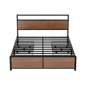 Artiss Metal Bed Frame Double Size Led Storage Headboard Usb Charge 4 Drawers Product Image