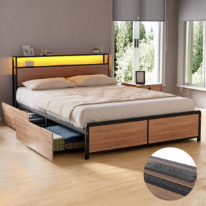 Artiss Metal Bed Frame Double Size LED Storage Headboard USB Charge 4 Drawers product image