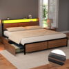 Artiss King Bed Frame | Led, Storage &Amp; Usb Charge – Sumo Deals Artiss Metal Bed Frame King Size Led Storage Headboard Usb Charge 4 Drawers Product Image