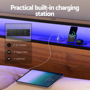 Artiss Metal Bed Frame Queen Size Led Storage Headboard Usb Charge 4 Drawers Product Image