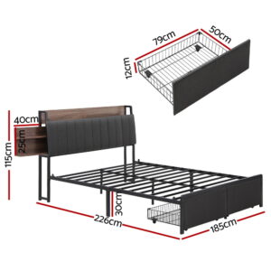Artiss King Bed Frame | Hidden Storage &Amp; Charging – Sumo Deals Artiss Metal Bed Frame King Size With 2-Tier Hidden Storage With Charging Station Product Image