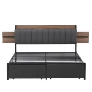 Artiss King Bed Frame | Hidden Storage &Amp; Charging – Sumo Deals Artiss Metal Bed Frame King Size With 2-Tier Hidden Storage With Charging Station Product Image
