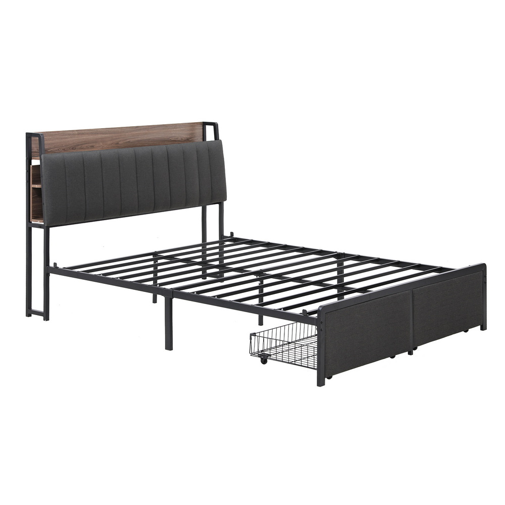 Artiss King Bed Frame | Hidden Storage &Amp; Charging – Sumo Deals Artiss Metal Bed Frame King Size With 2-Tier Hidden Storage With Charging Station Product Image