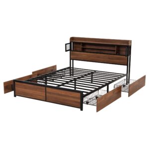 Artiss Queen Bed Frame With Charging Station 4 Drawers Storage Oak Product Image