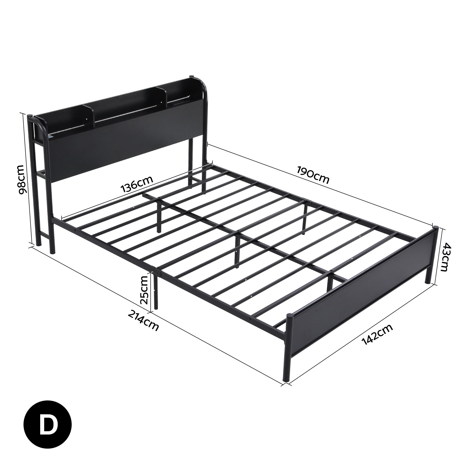 Artiss Double Bed Frame | Storage &Amp; Charging Station – Sumo Deals Artiss Bed Frame Double Size With Storage Shelf Headboard Charging Station Grid Product Image